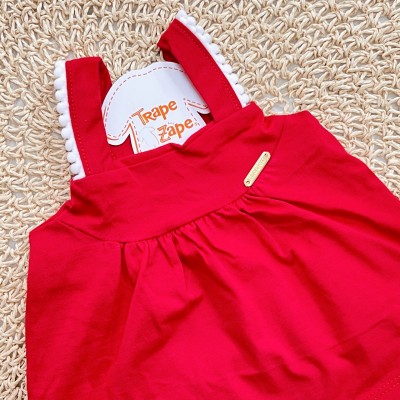  Conj. Regatinha com Pompons e Short Florzinhas - Vermelho